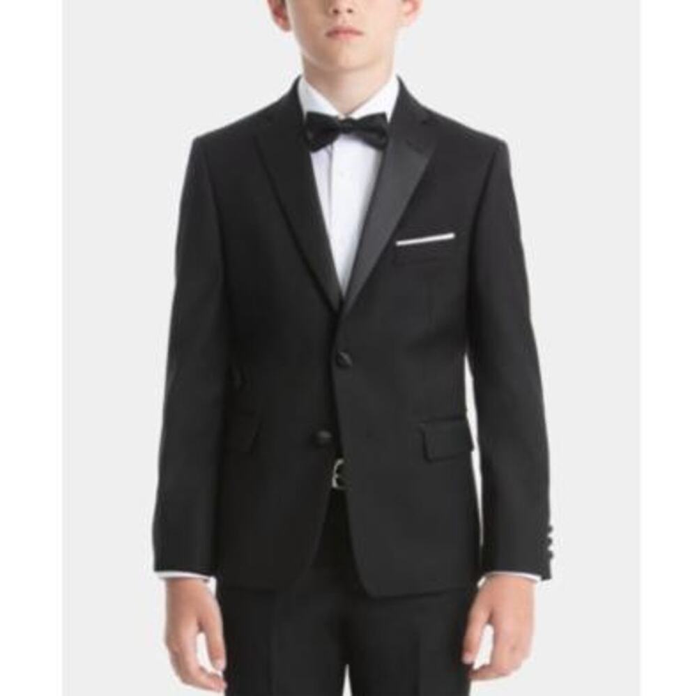 LAUREN RALPH LAUREN Boy's Classic Fit Tuxedo Suit Jacket Size 16R Black Wool NWT